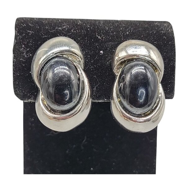 Craft Faux Onyx Clip On Earrings Cats Eye Style Highly Collectible Brand Vintage - Picture 11 of 15
